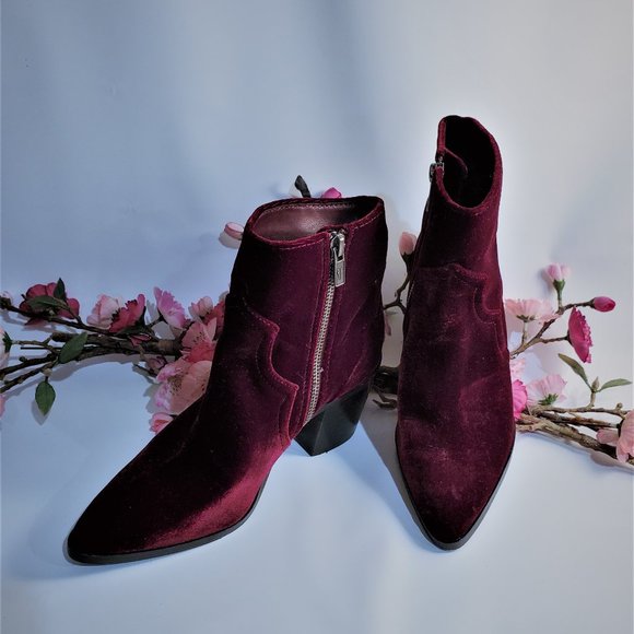 Frye Flynn Wine Velvet Ankle Boots - Picture 1 of 10